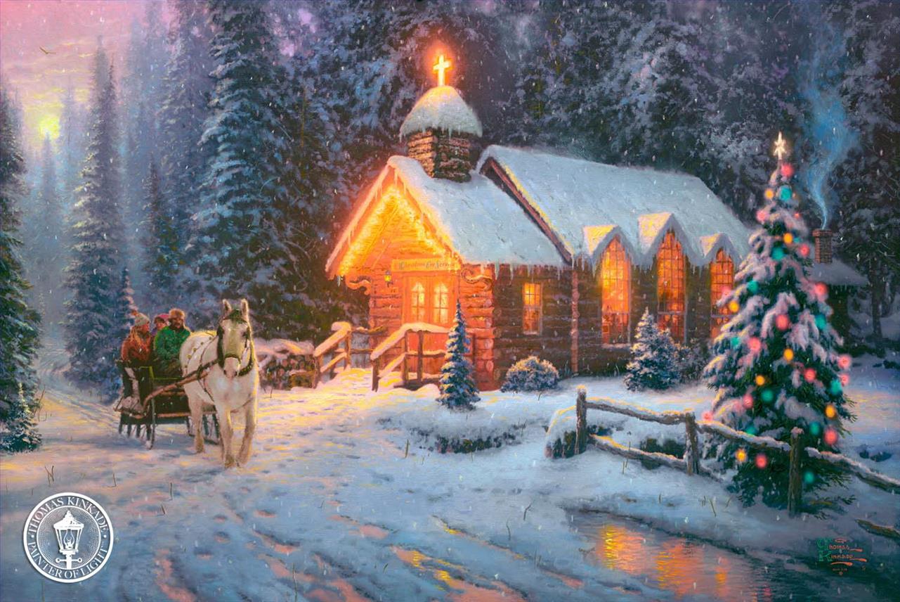 Weihnachtskapelle I Thomas Kinkade Ölgemälde